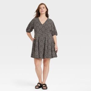 Universal Thread Black and White Bell Elbow Sleeve Mini A-Line Dress Size L